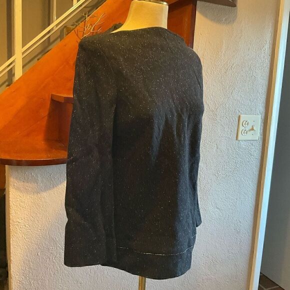 BCBGMaxAzria Womens Wool Blend Boat Neck Glitter Trim Long Sleeve Top Black Smal - Picture 6 of 11